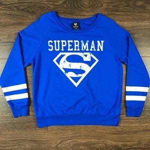 DC Comics Superman Classic Logo Girls Retro Style Round Neck Blue Sweatshirt L